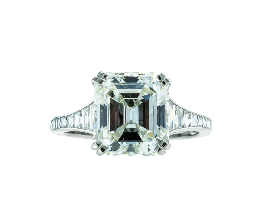 GIA Report Certified 4.09 Emerald Cut Diamond Platinum Engagement Ring