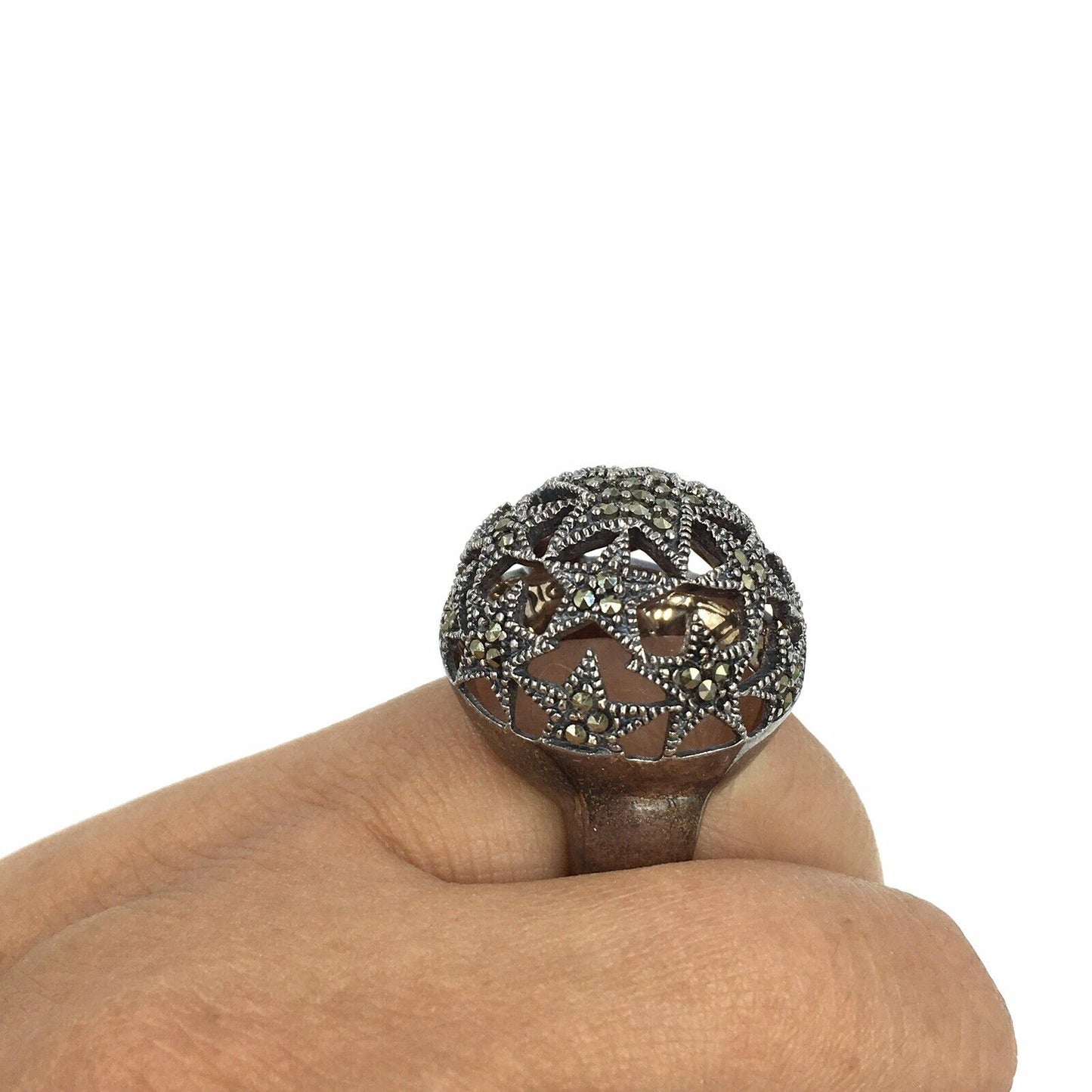 Marcasite Star Dome Sterling Cocktail Ring Size 6.75