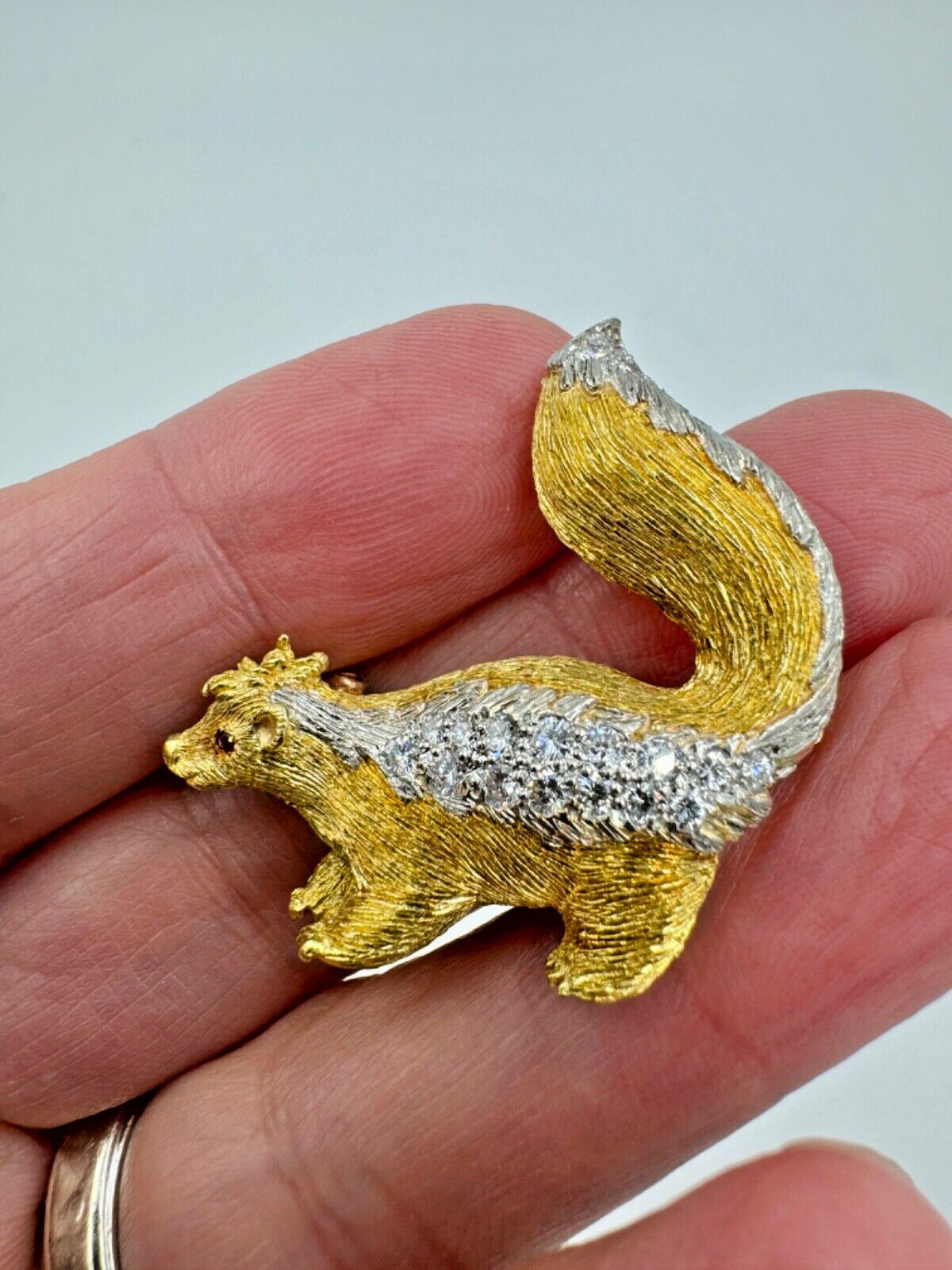 Estate Skunk Diamond 18k Yellow Gold Brooch Circa 1970s