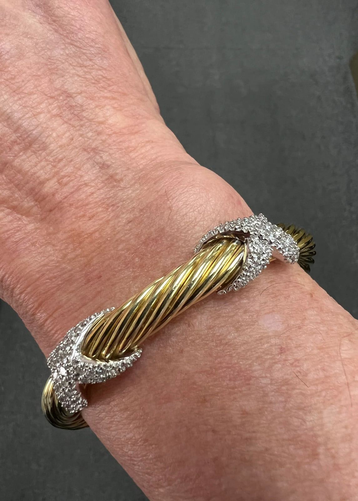 David Yurman Double Diamond X 18k Yellow Gold Cuff Bracelet