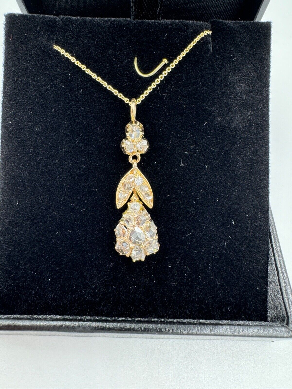 Victorian 14k yellow Gold Rose Cut diamond Pendant Necklace