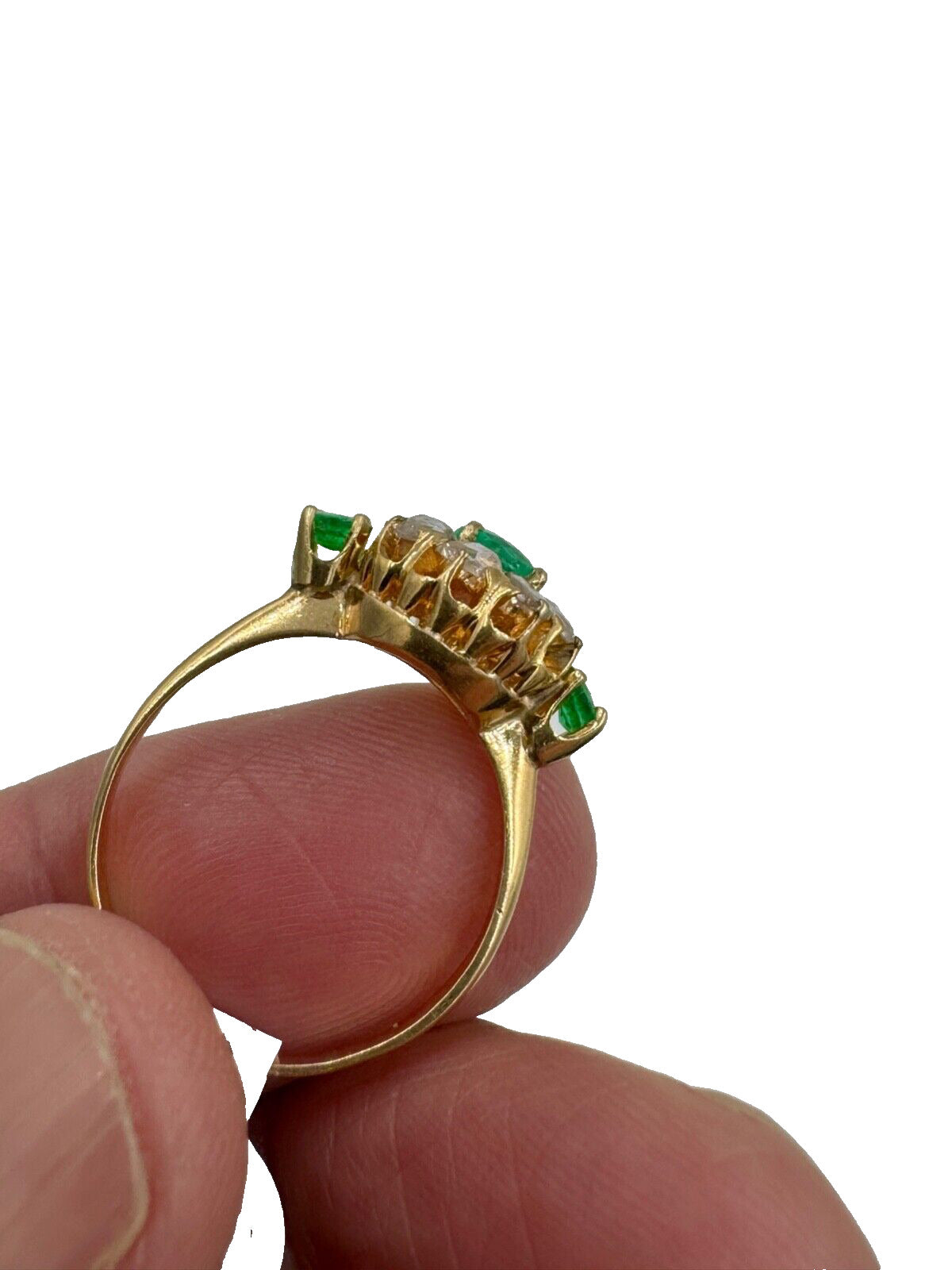 Antique 14K Yellow Gold Emerald and Rose Cut Diamond Ring