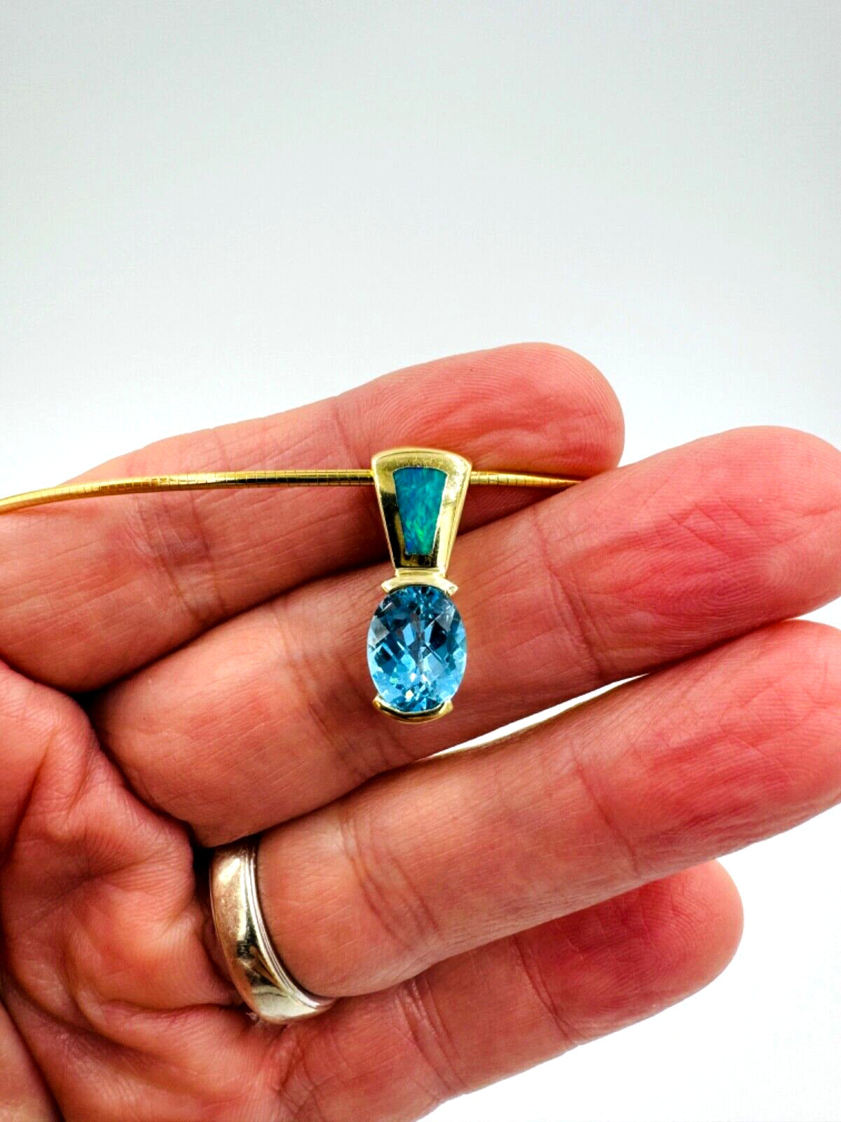 14k yellow Gold Opal and Blue Topaz  Pendant Necklace