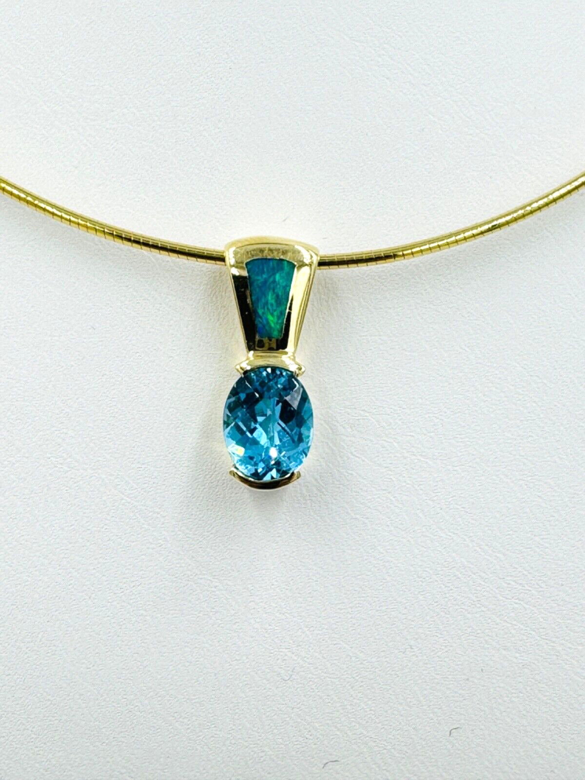 14k yellow Gold Opal and Blue Topaz  Pendant Necklace