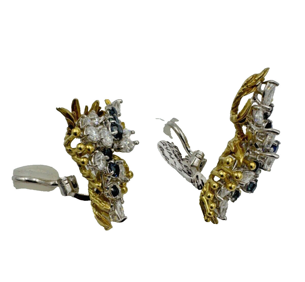 Estate 18k / Platinum Diamond Sapphire Earrings Circa 1970's