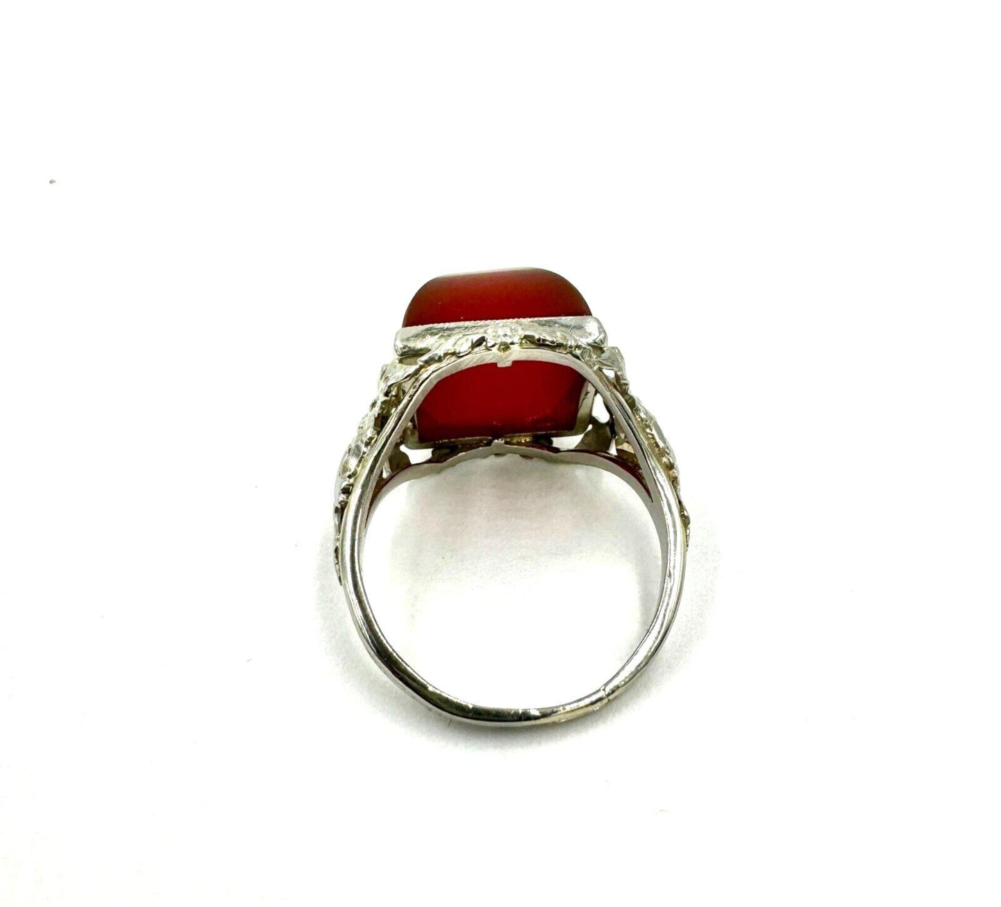 Art Deco 14K White Gold Carnelian Sugar Loaf Stone Ring