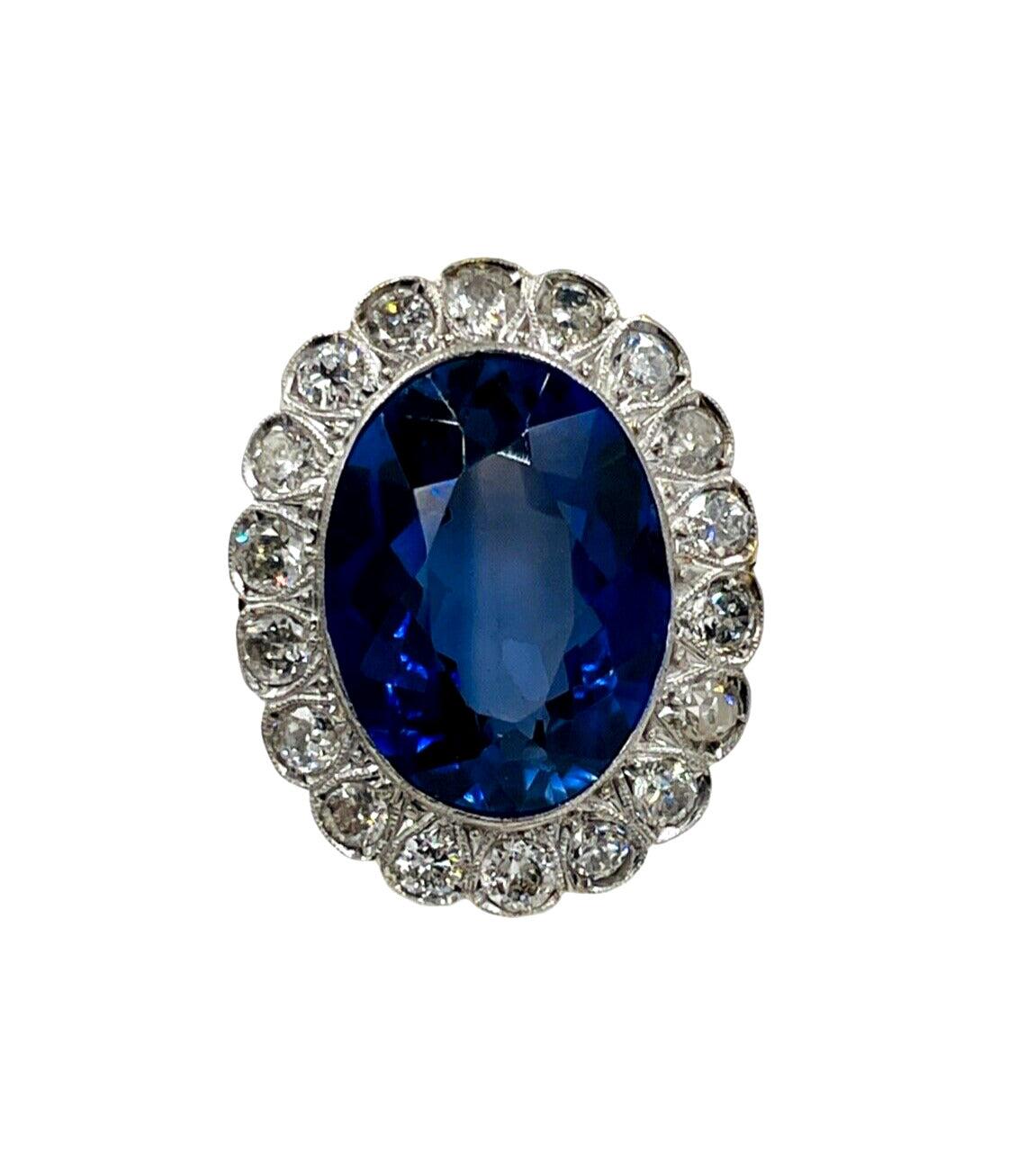 Estate Diamond Halo 14k gold Statement Ring with Blue Stone