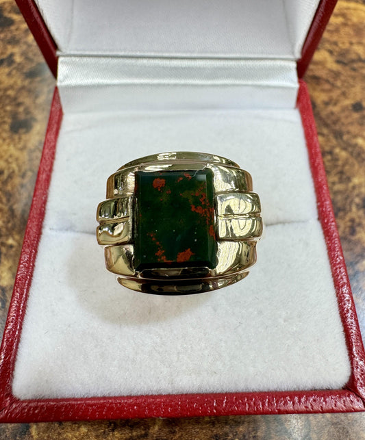 Estate Men's 10k Yellow Gold Bloodstone Ring Circa 1940's