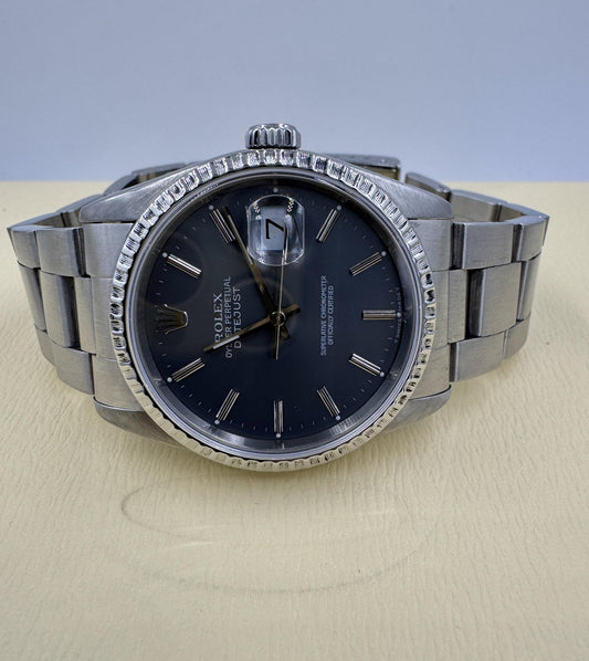 Rolex 16220 Engine Turned Bezel Oyster Band 1989 with Receipt