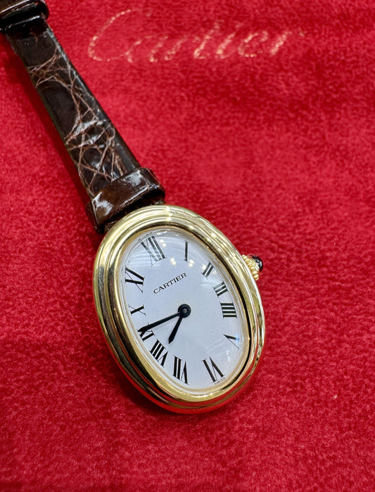 Cartier Baignoire 18K Yellow Gold 22mm White Roman Mechanical Ref 78094