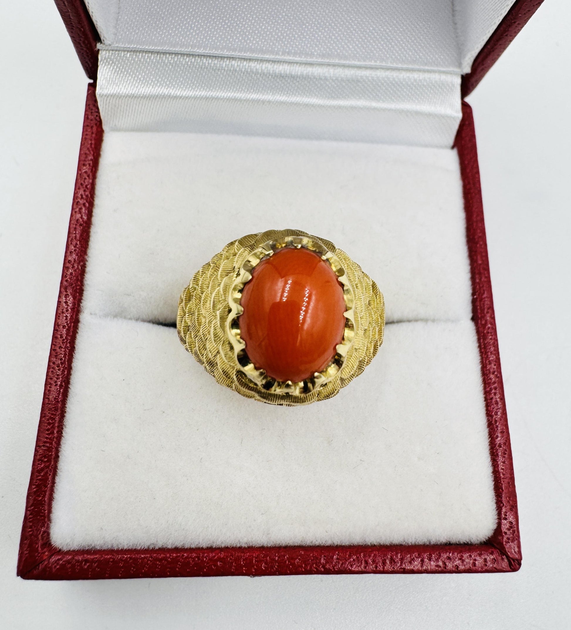 18k Yellow Gold Red Coral Scaled Finish Ring