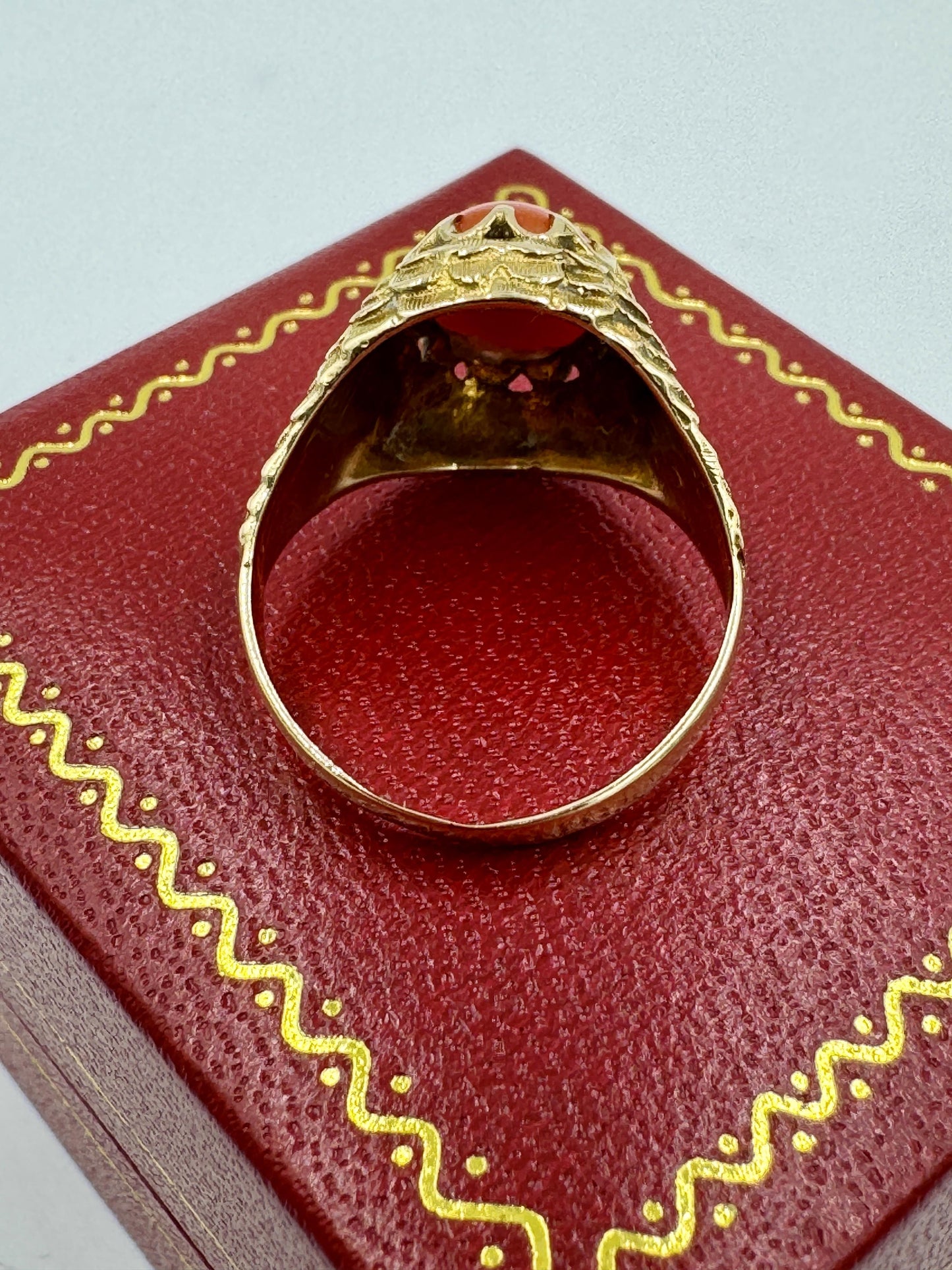 18k Yellow Gold Red Coral Scaled Finish Ring