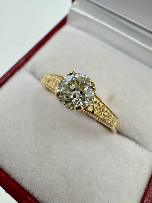 Art Deco 14k yellow Gold Old European Diamond Ring