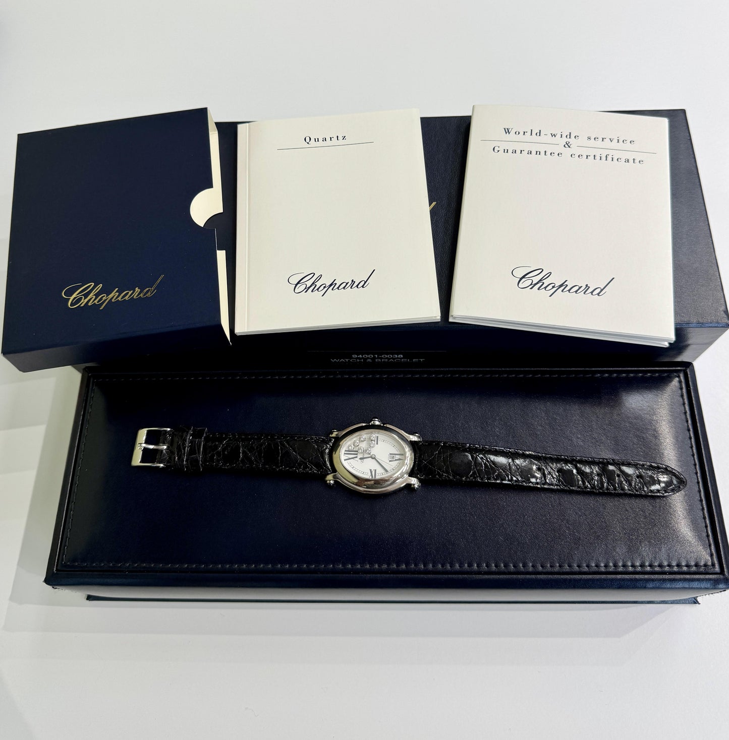 Chopard Happy Sport 7 Diamond Watch 18k White Gold Box and Books
