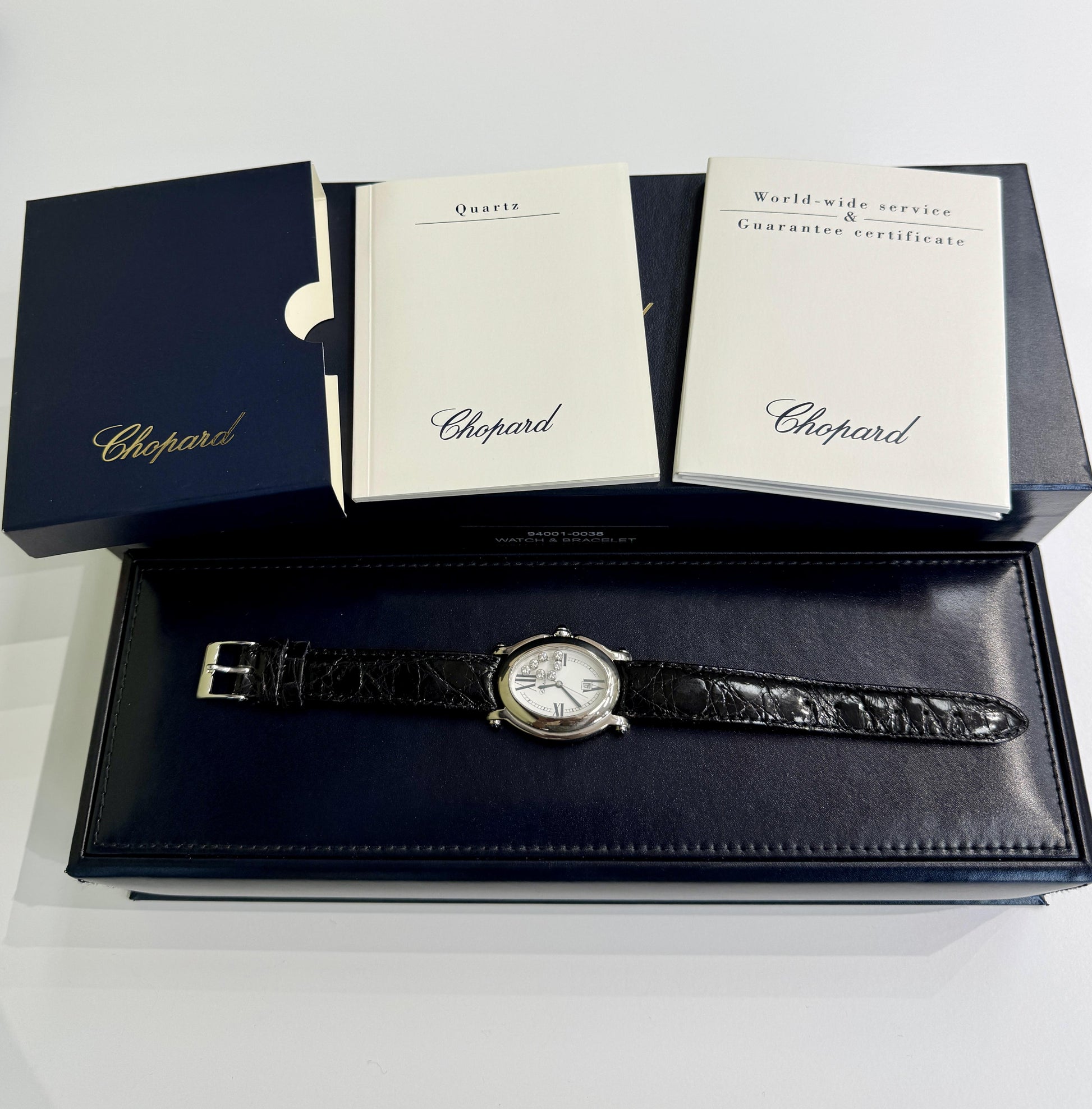 Chopard Happy Sport 7 Diamond Watch 18k White Gold Box and Books