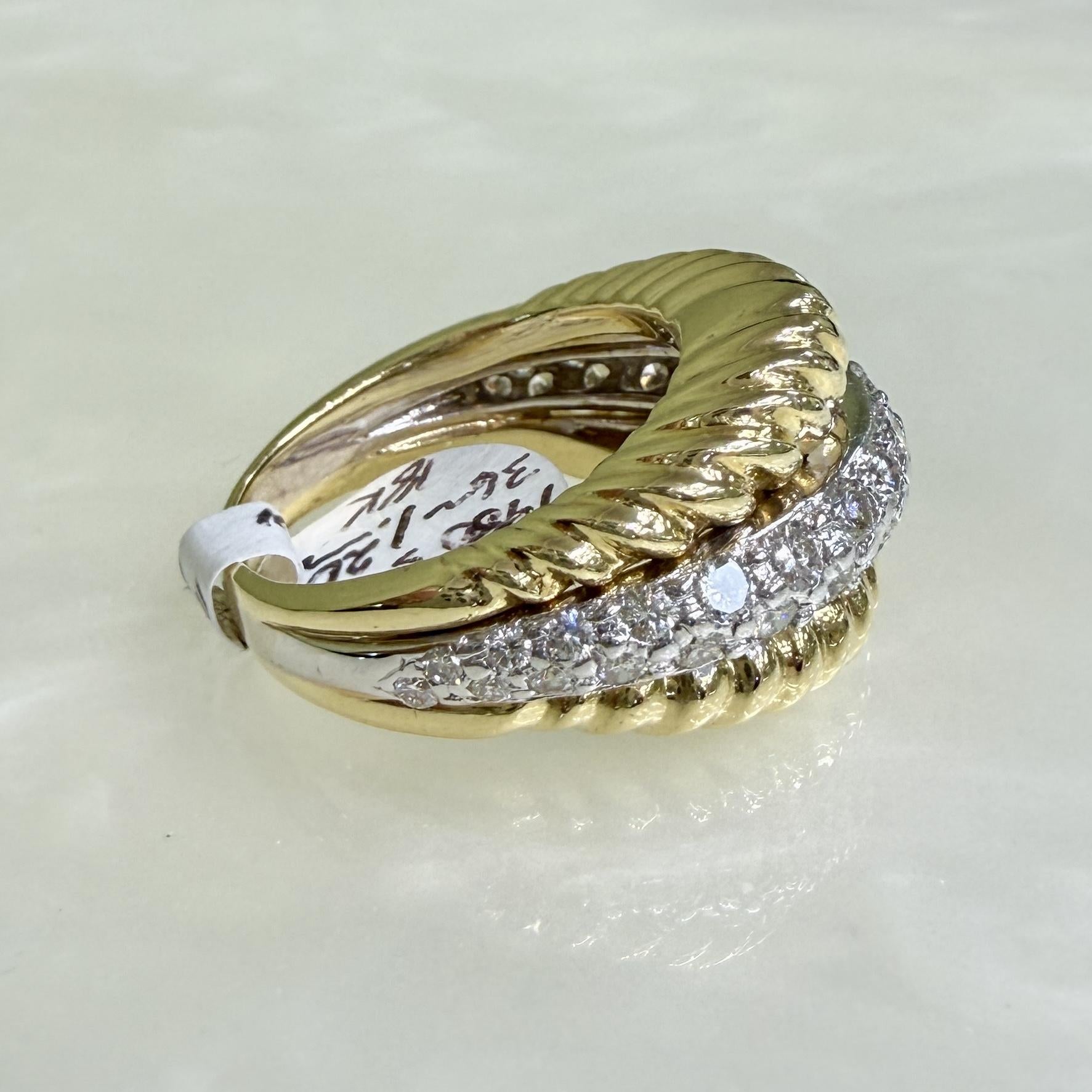1980's Two Tone Ribbed Diamond Ring 18k