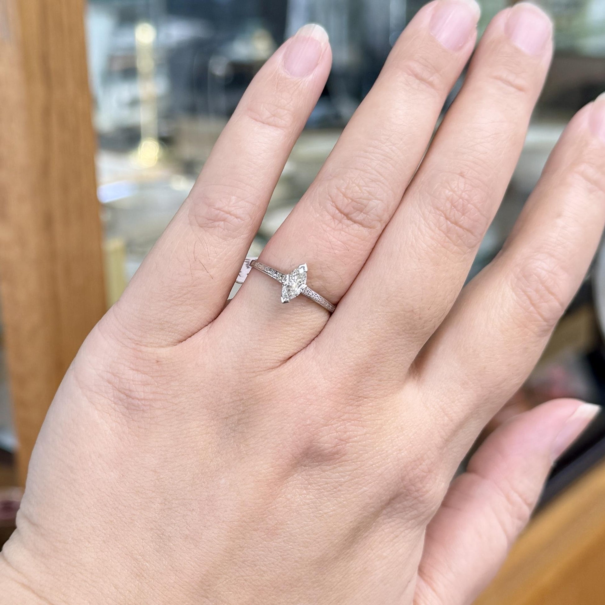 1930's Art Deco Marquise Diamond Engagement Ring Platinum