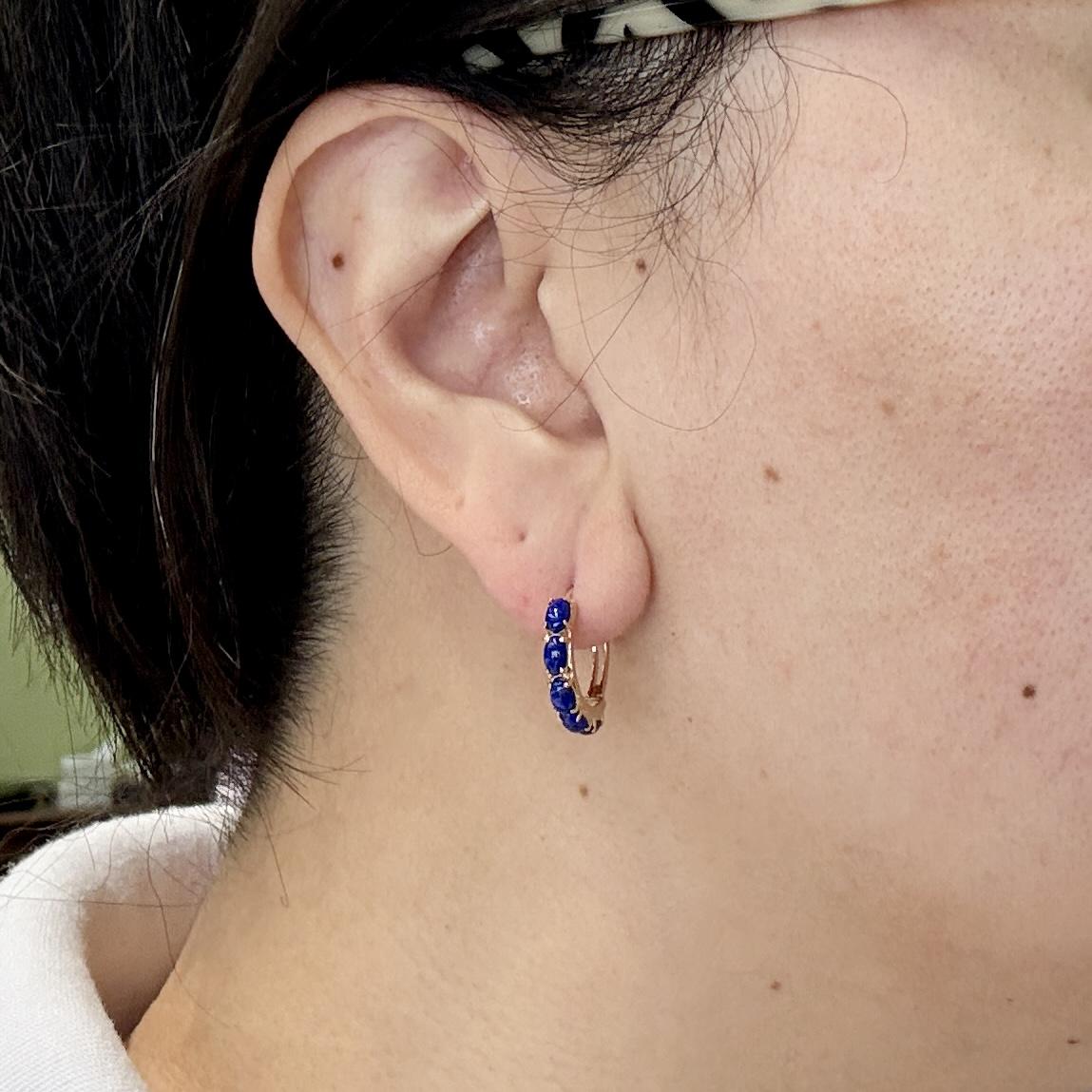 Lapis Lazuli Small Hoop Earrings 14k