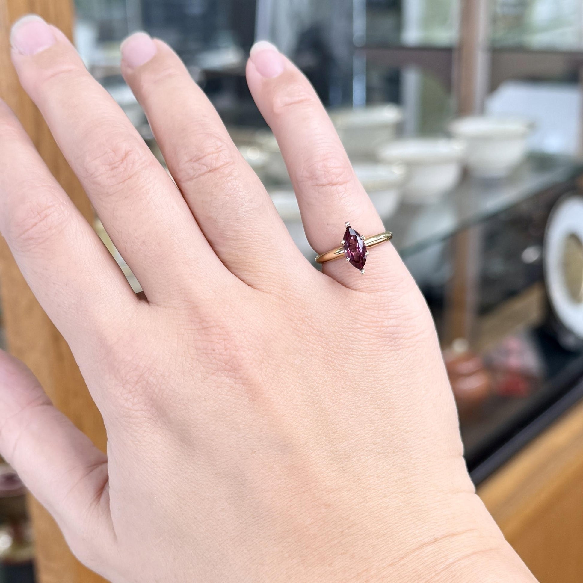 Vintage Marquise Tourmaline Solitaire Ring 14k