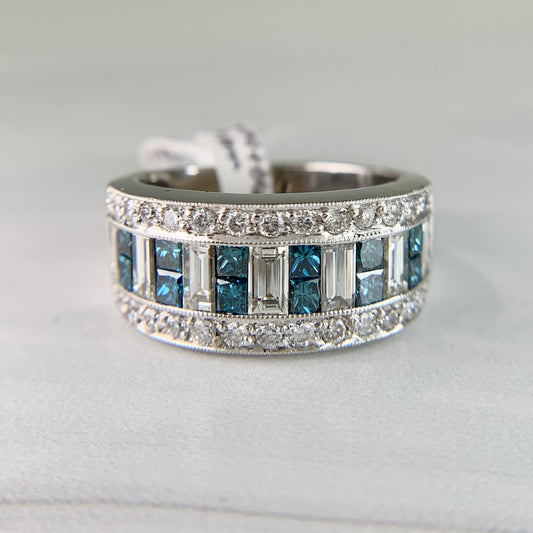 Sofia Fiori White and Blue Diamond Ring 14k