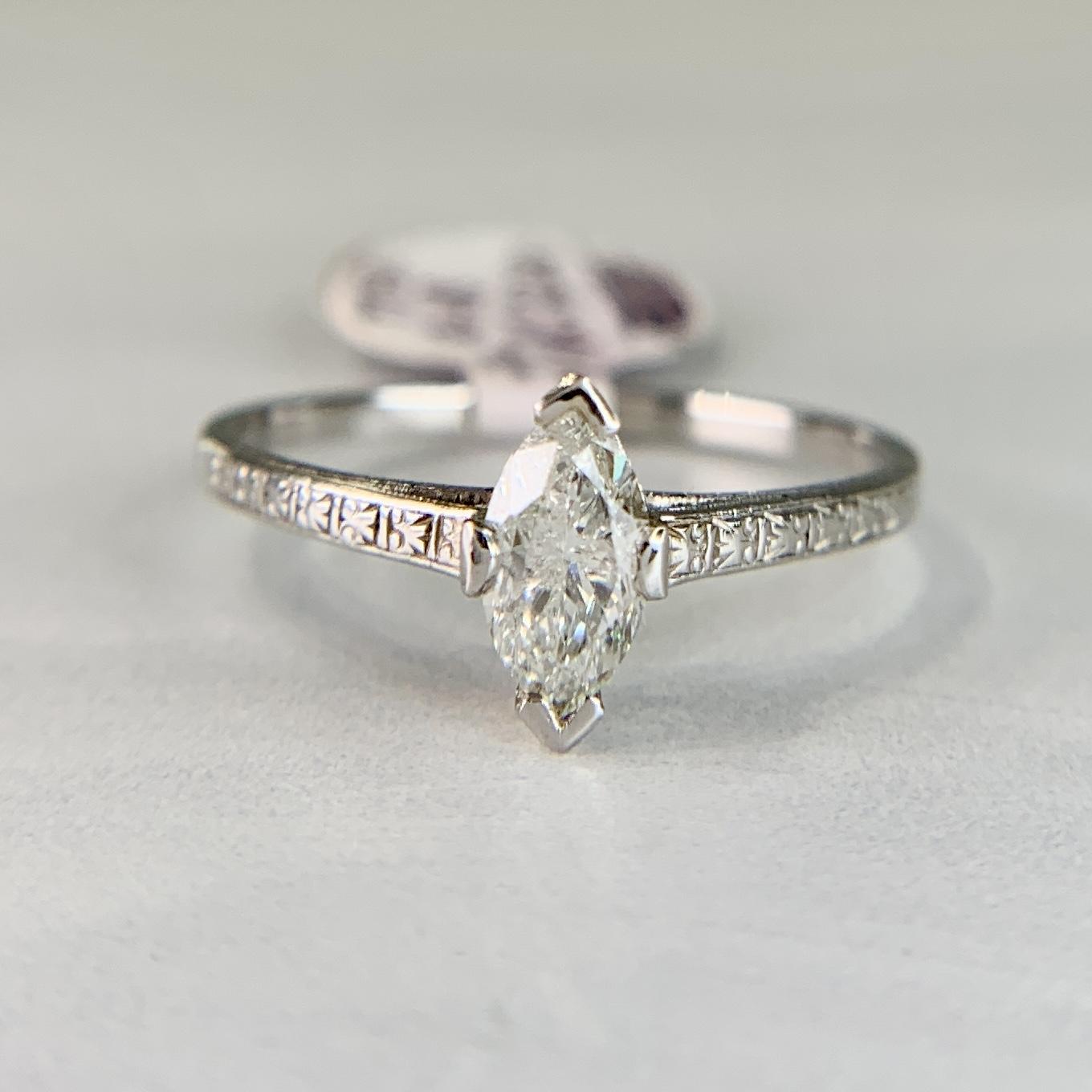 1930's Art Deco Marquise Diamond Engagement Ring Platinum