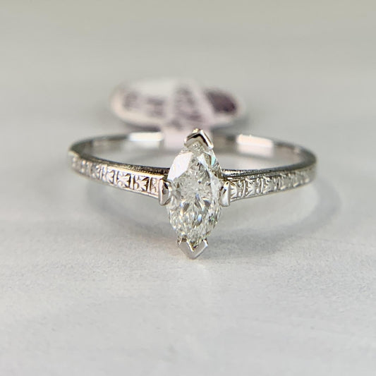 1930's Art Deco Marquise Diamond Engagement Ring Platinum