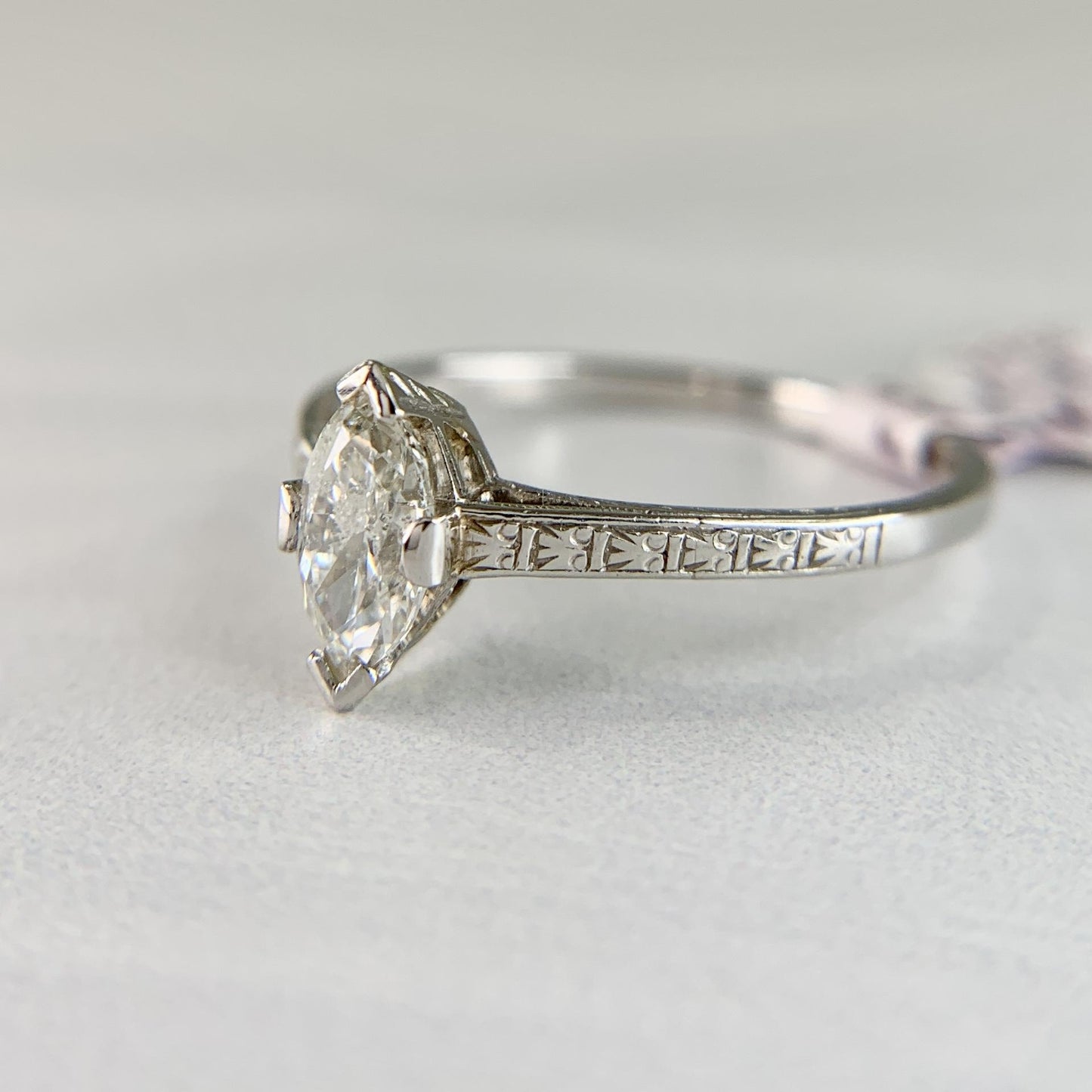 1930's Art Deco Marquise Diamond Engagement Ring Platinum