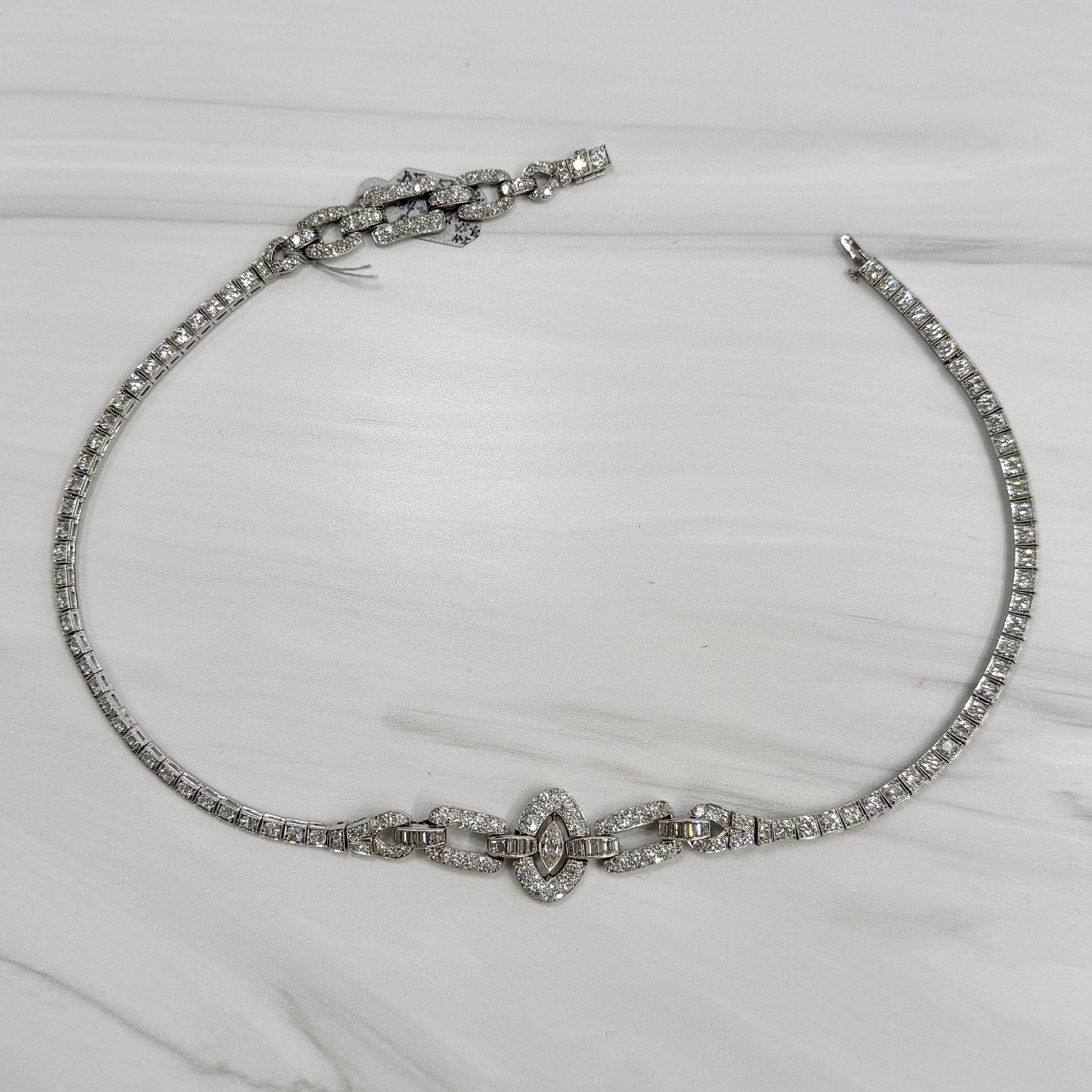 1930's Art Deco Old Cut Diamond Necklace Platinum