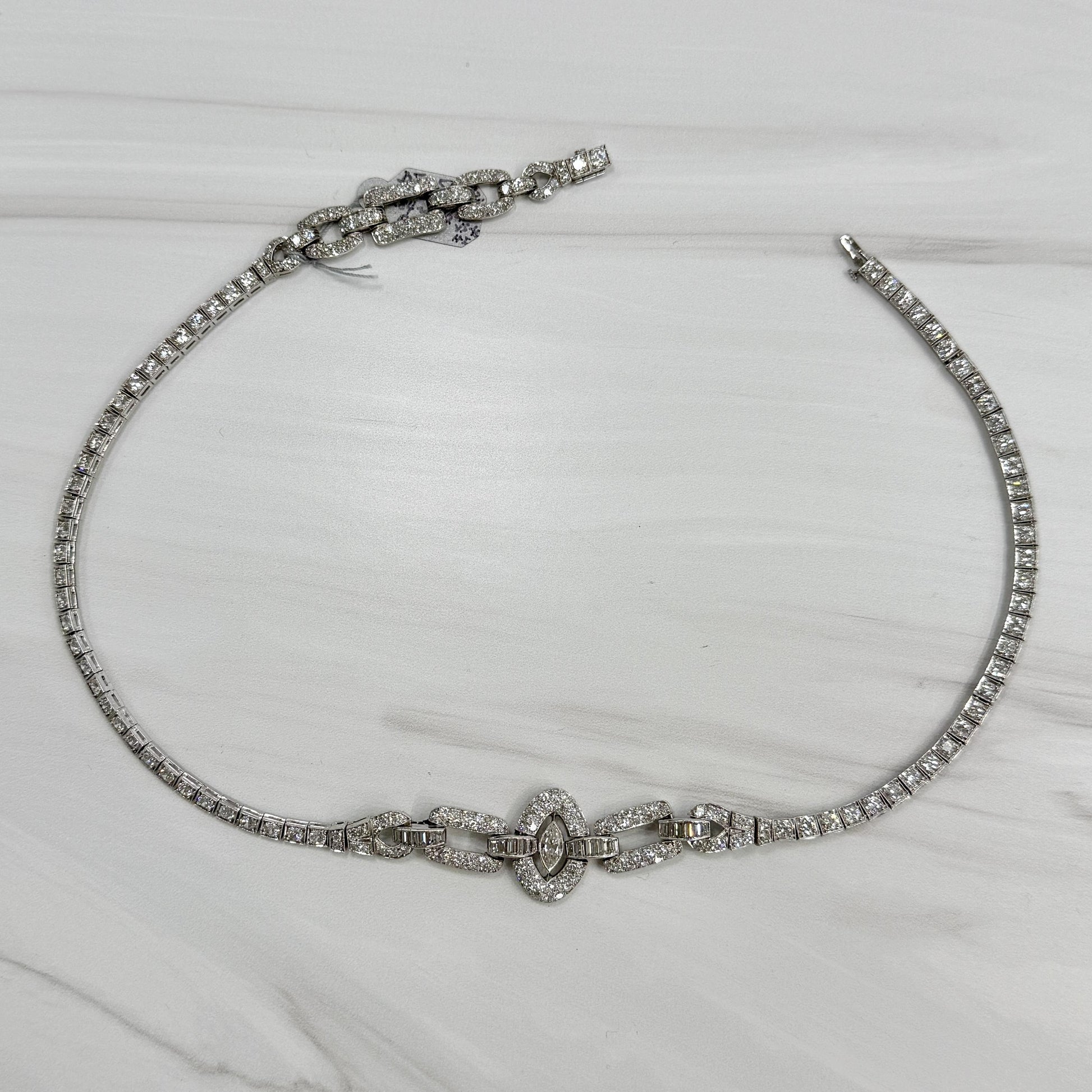 1930's Art Deco Old Cut Diamond Necklace Platinum
