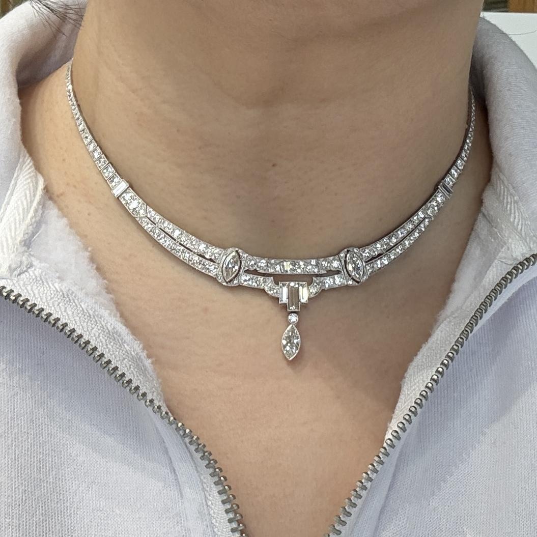 1925 Art Deco Gorham Spaulding Old Cut Diamond Necklace Platinum