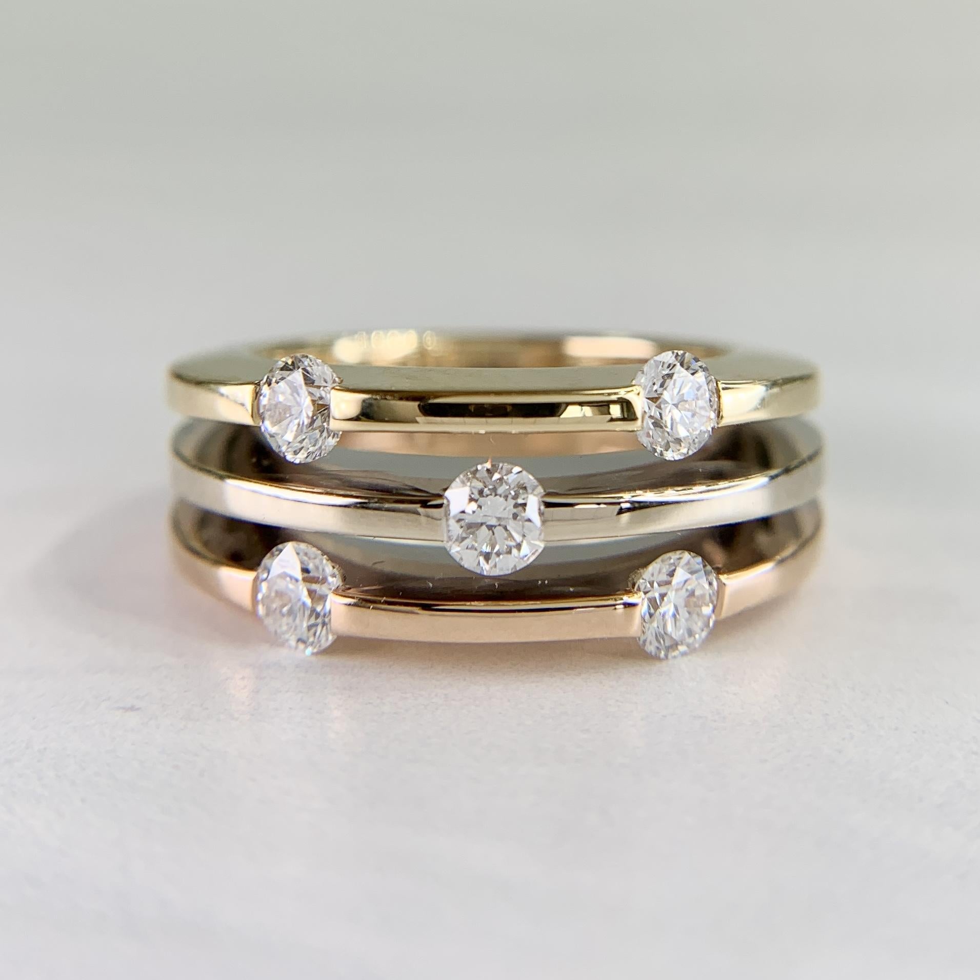 Roberto Coin Tri-Color Gold Diamond Ring