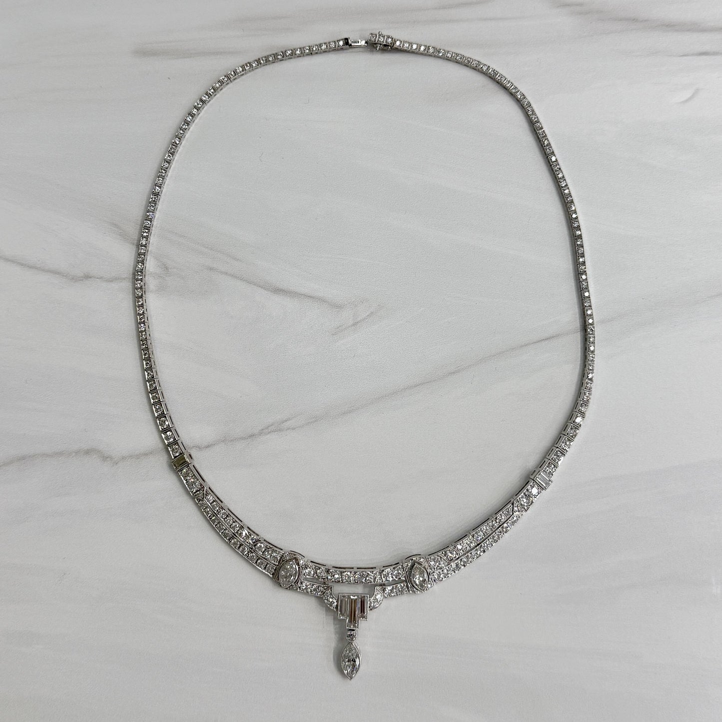 1925 Art Deco Gorham Spaulding Old Cut Diamond Necklace Platinum