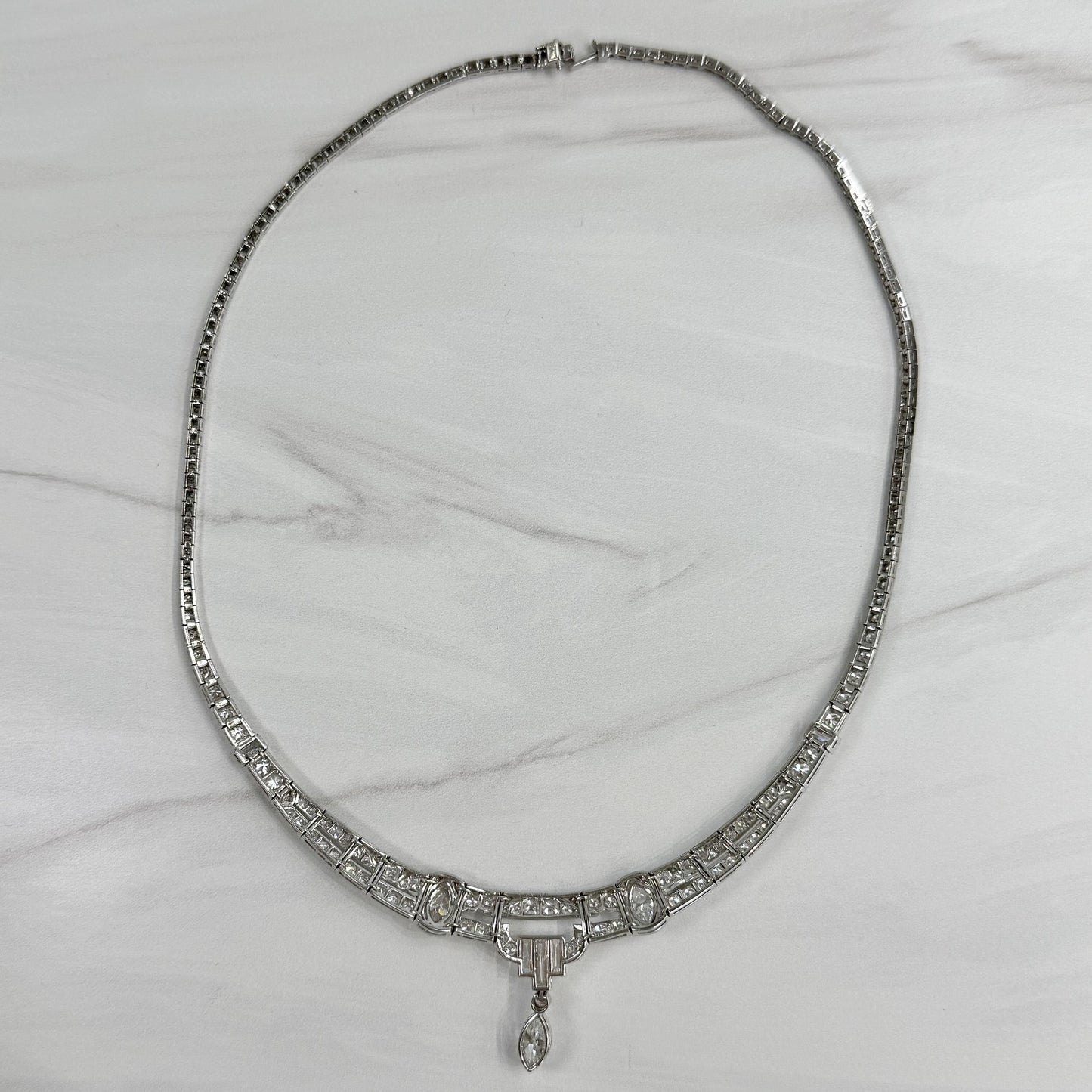 1925 Art Deco Gorham Spaulding Old Cut Diamond Necklace Platinum