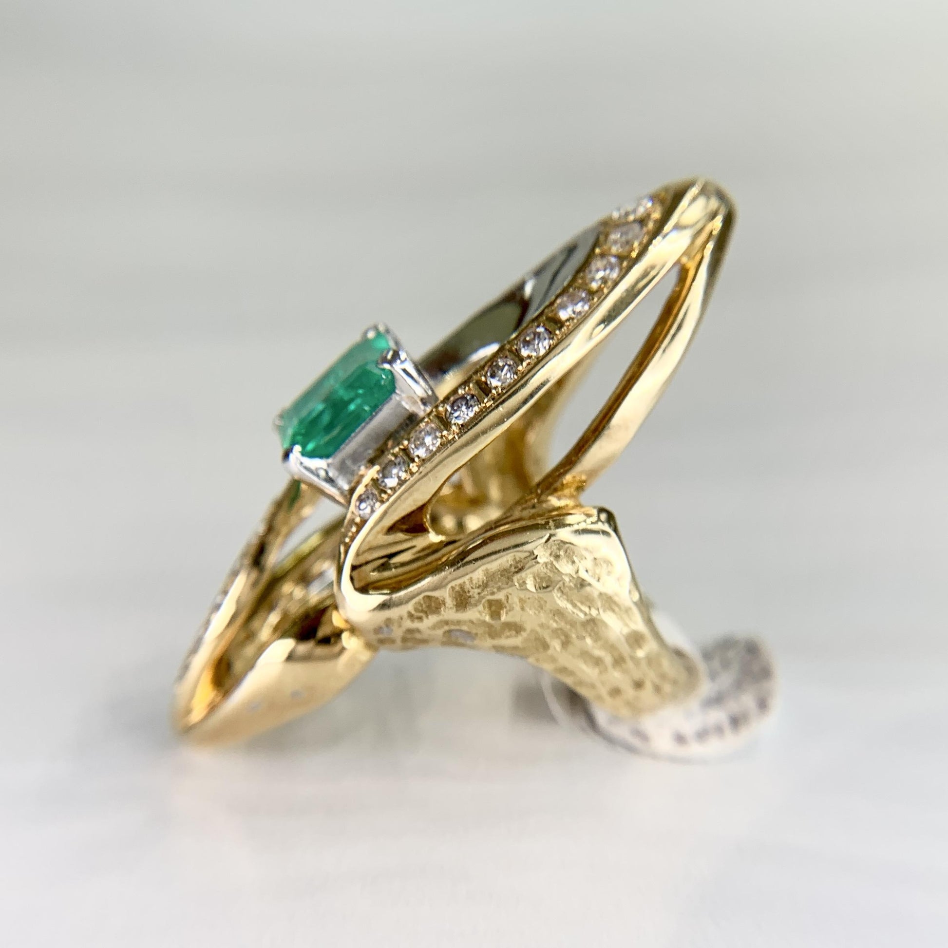 Columbian Emerald and Diamond Two Tone Cocktail Statement Ring 18k