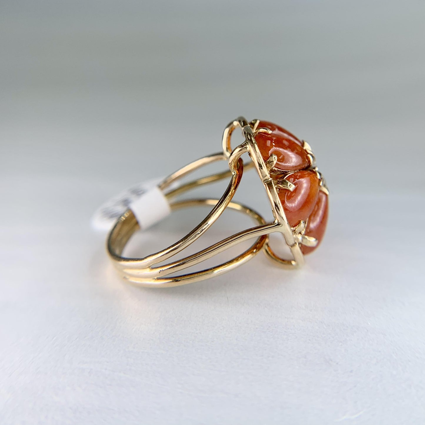 Vintage Red Jade and Diamond Flower Ring 14k