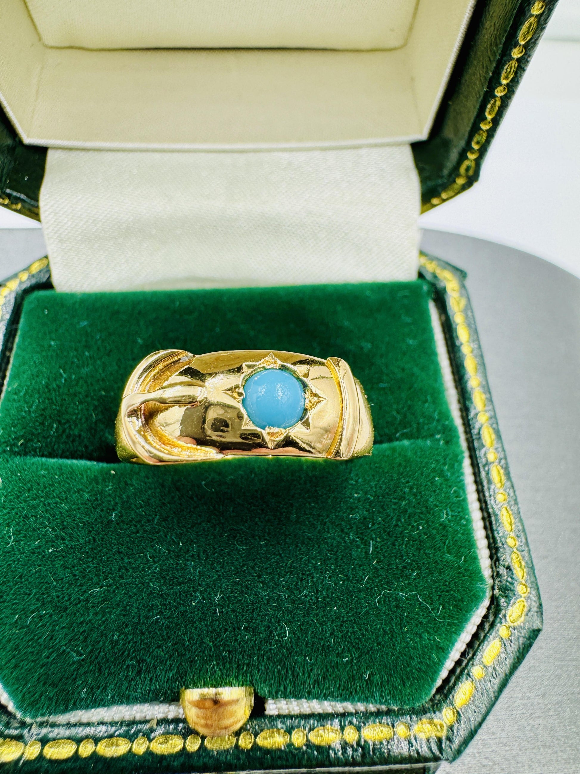 Antique Circa 1812 London 18k gold Buckle Turquoise Ring