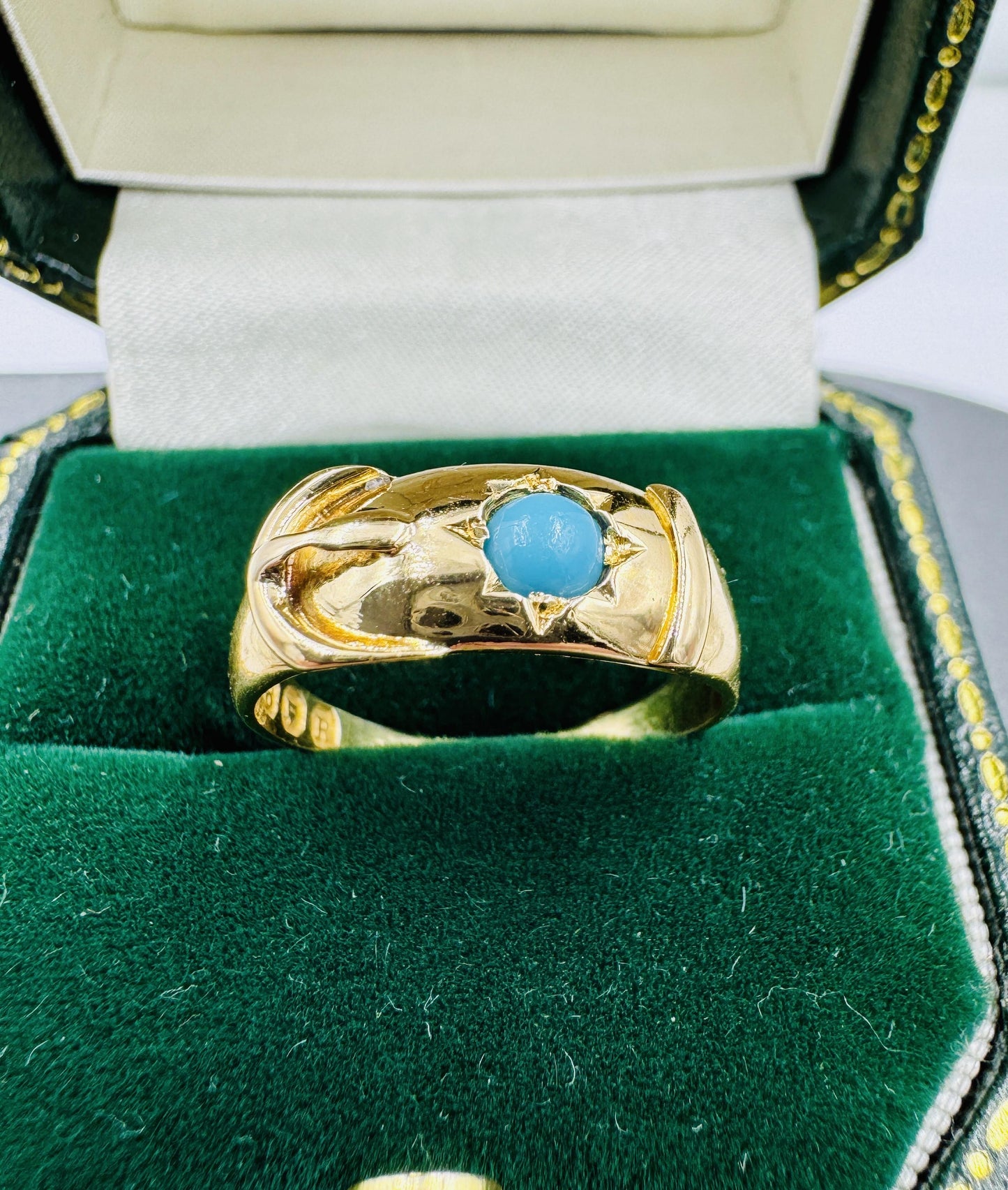 Antique Circa 1812 London 18k gold Buckle Turquoise Ring