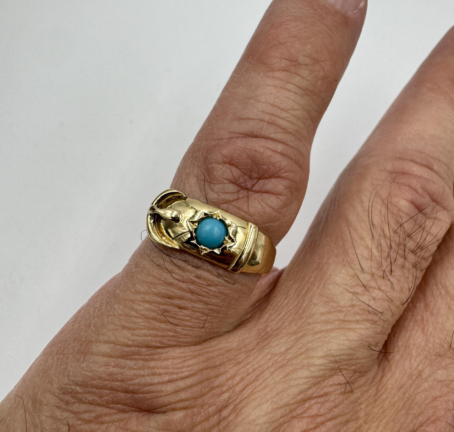 Antique Circa 1812 London 18k gold Buckle Turquoise Ring