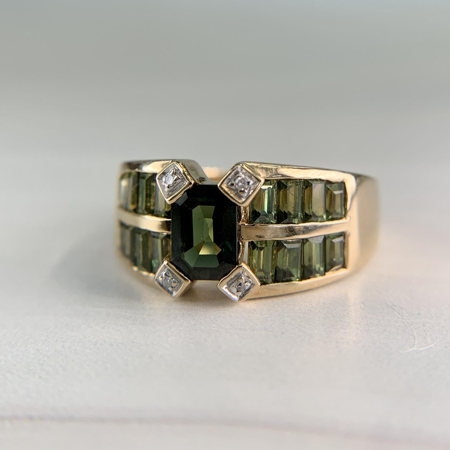 Green Tourmaline and Diamond Ring 14k