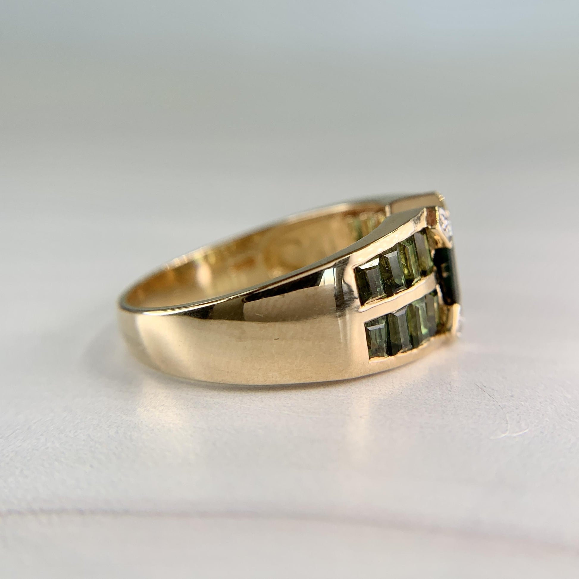 Green Tourmaline and Diamond Ring 14k