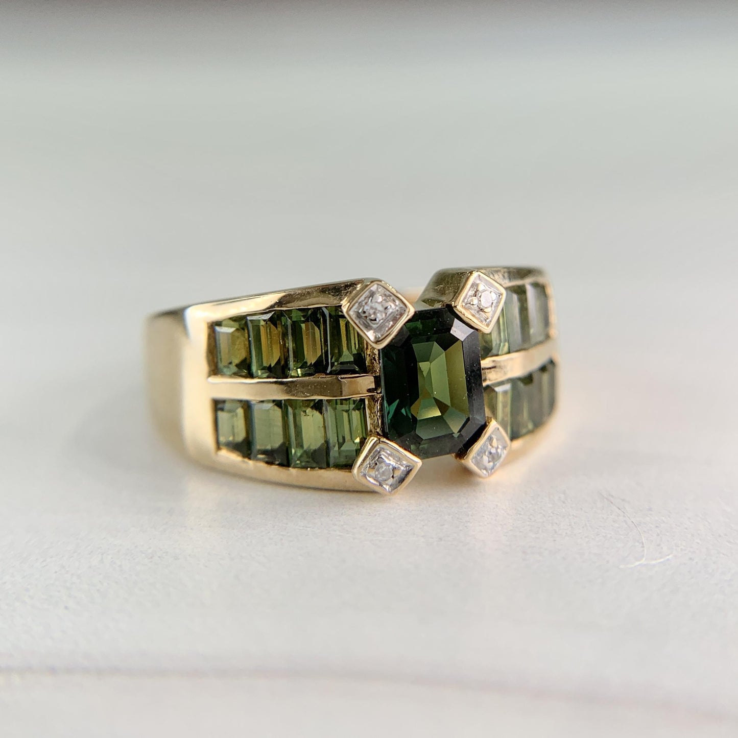 Green Tourmaline and Diamond Ring 14k