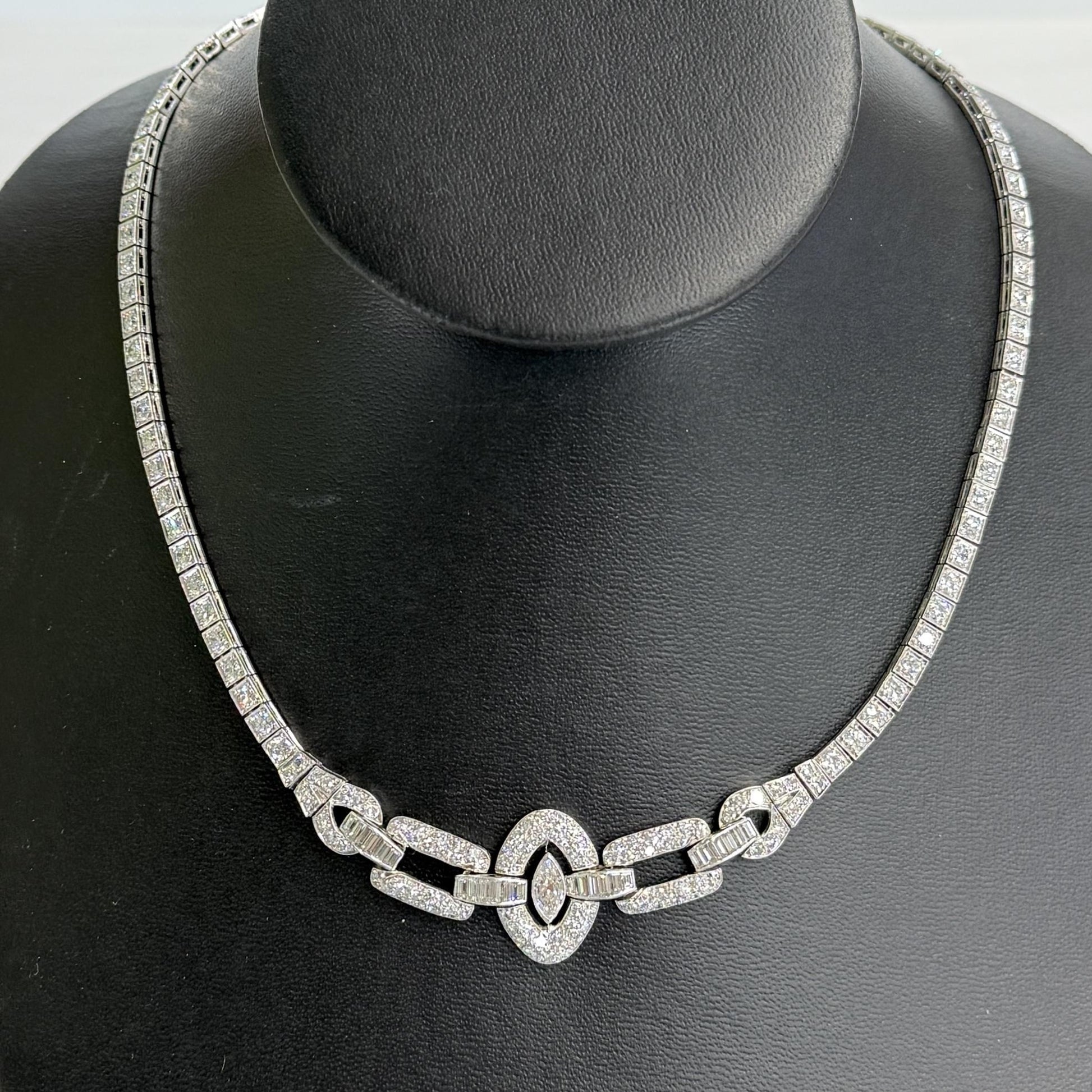 1930's Art Deco Old Cut Diamond Necklace Platinum