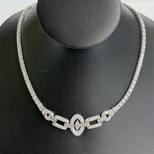1930's Art Deco Old Cut Diamond Necklace Platinum