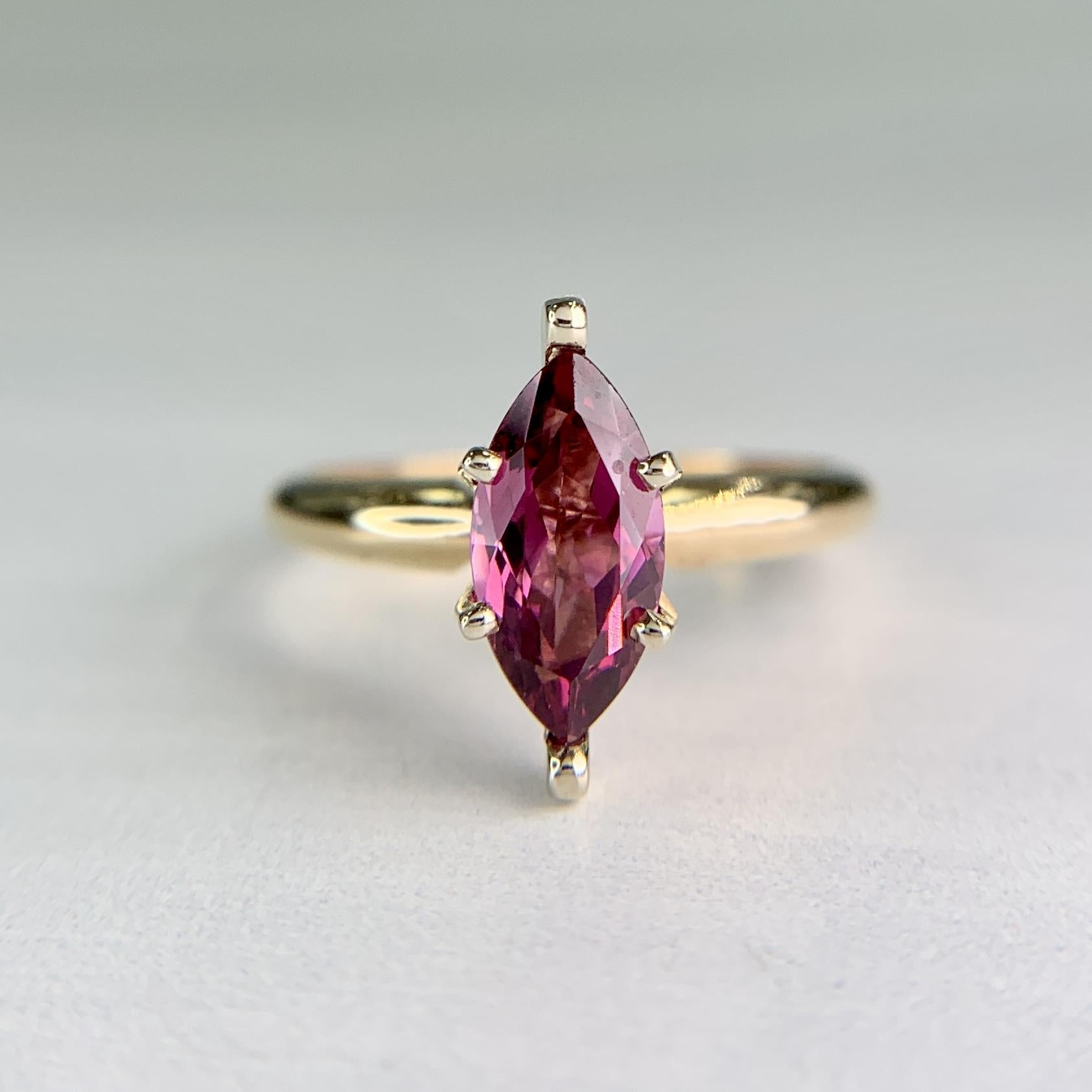 Vintage Marquise Tourmaline Solitaire Ring 14k