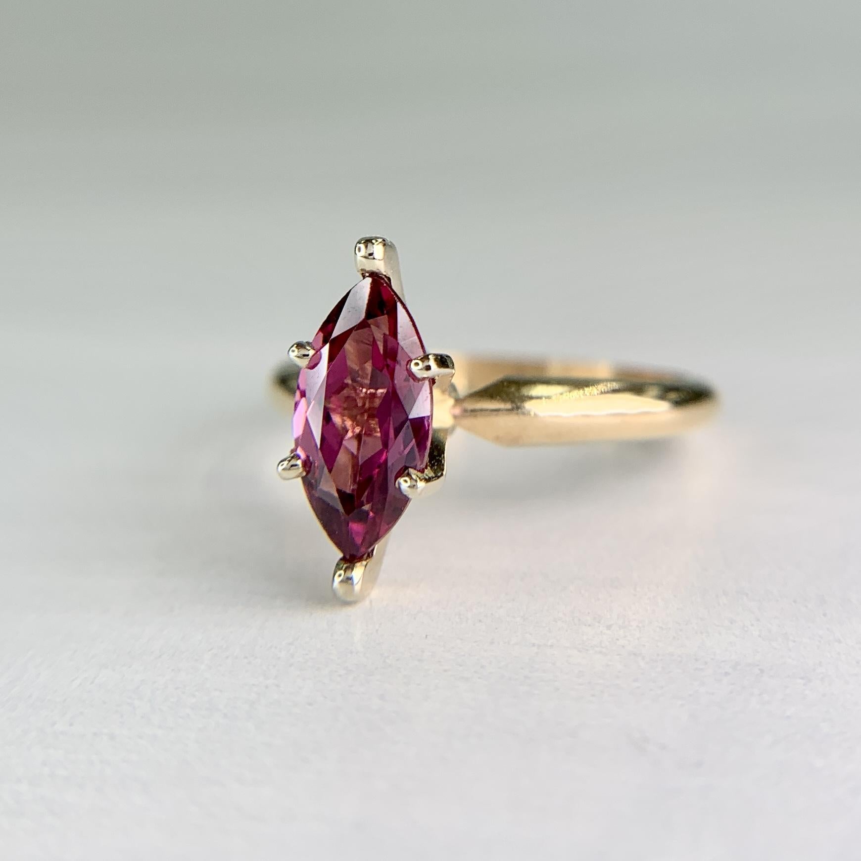 Vintage Marquise Tourmaline Solitaire Ring 14k