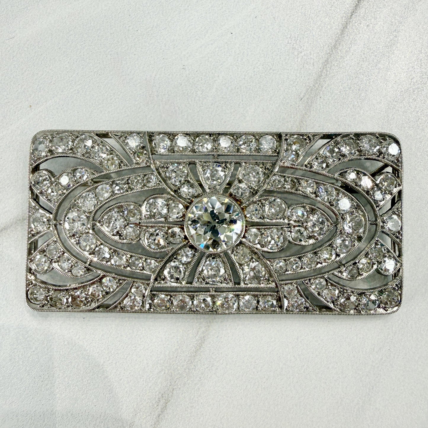 1925 Art Deco Old Cut Diamond Brooch Platinum