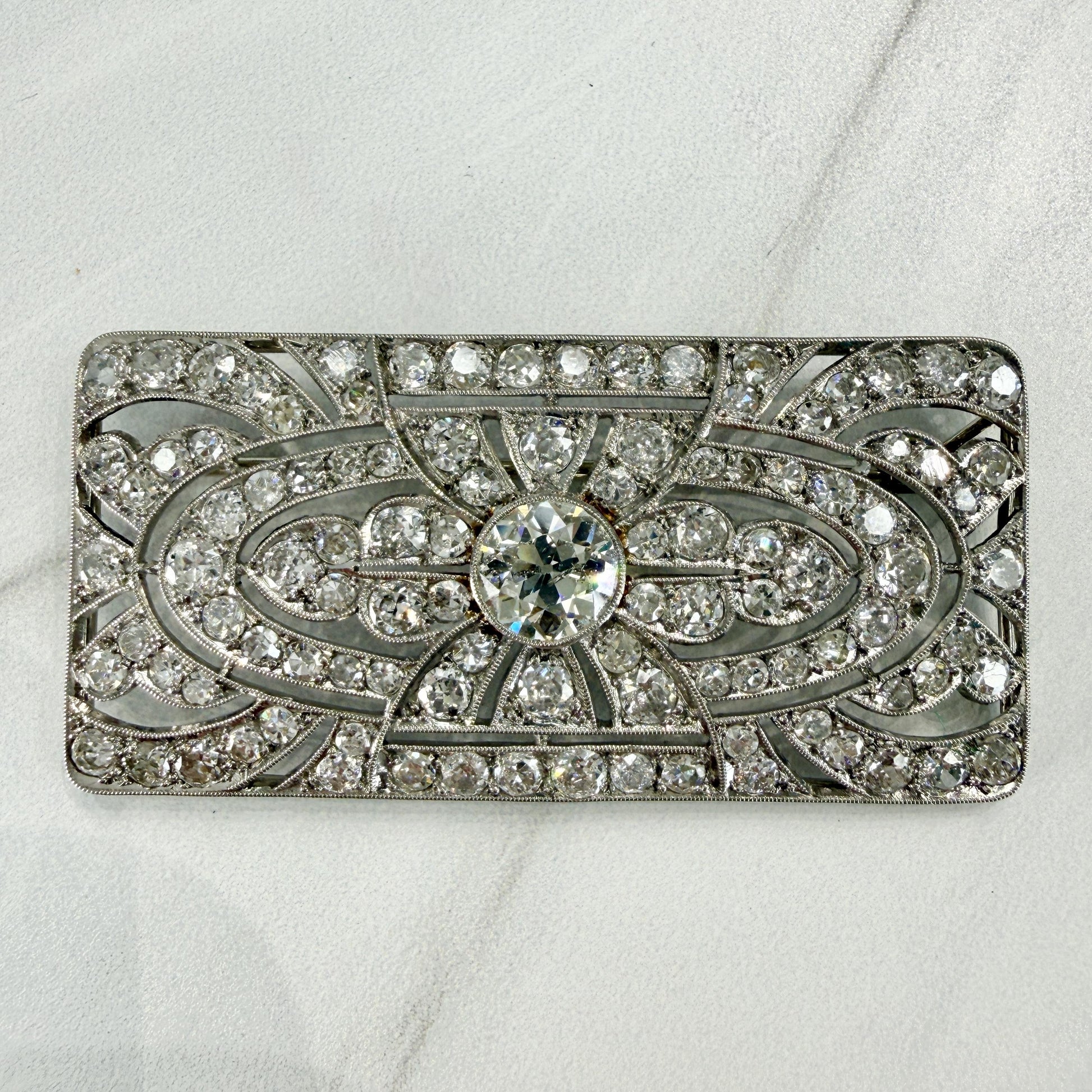 1925 Art Deco Old Cut Diamond Brooch Platinum