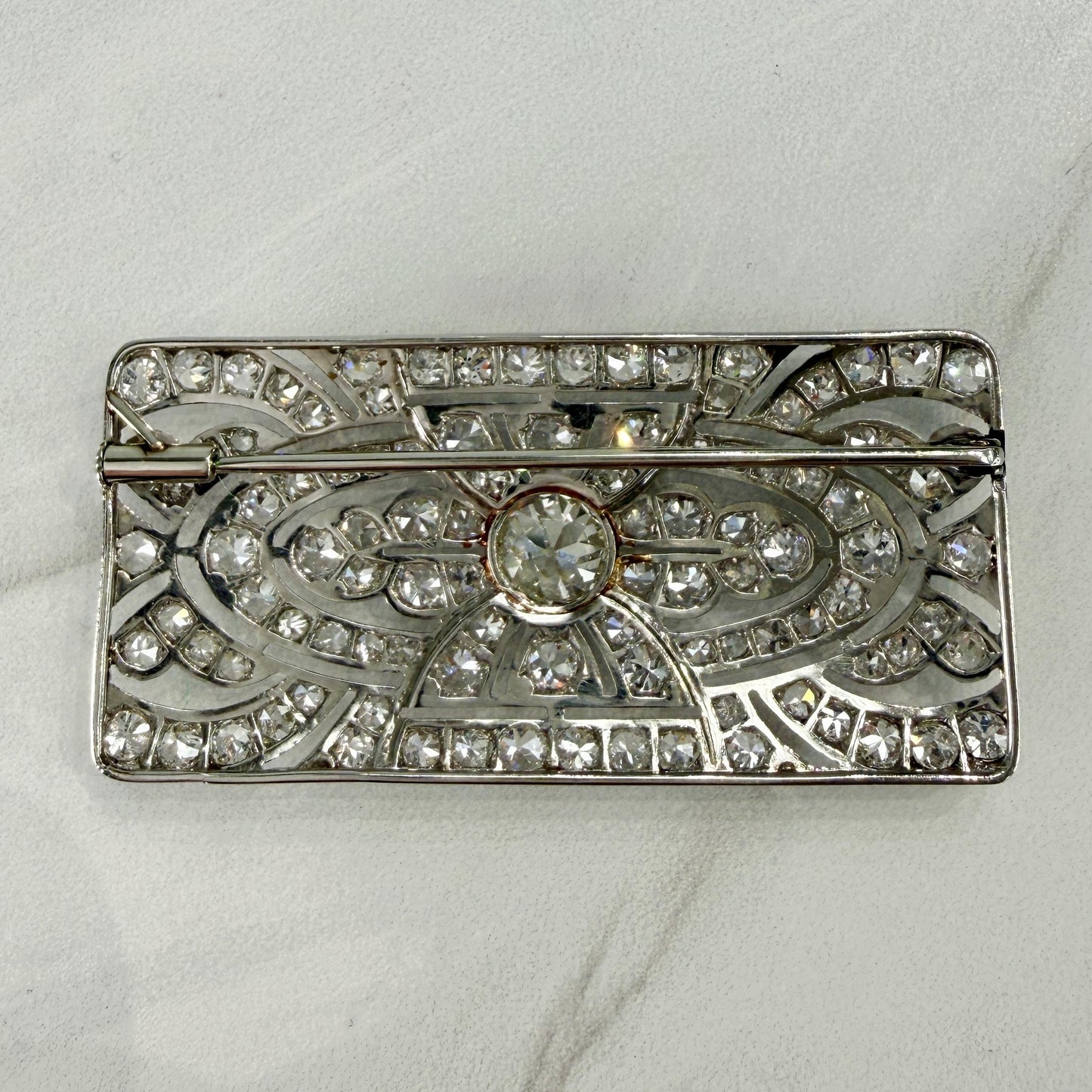 1925 Art Deco Old Cut Diamond Brooch Platinum