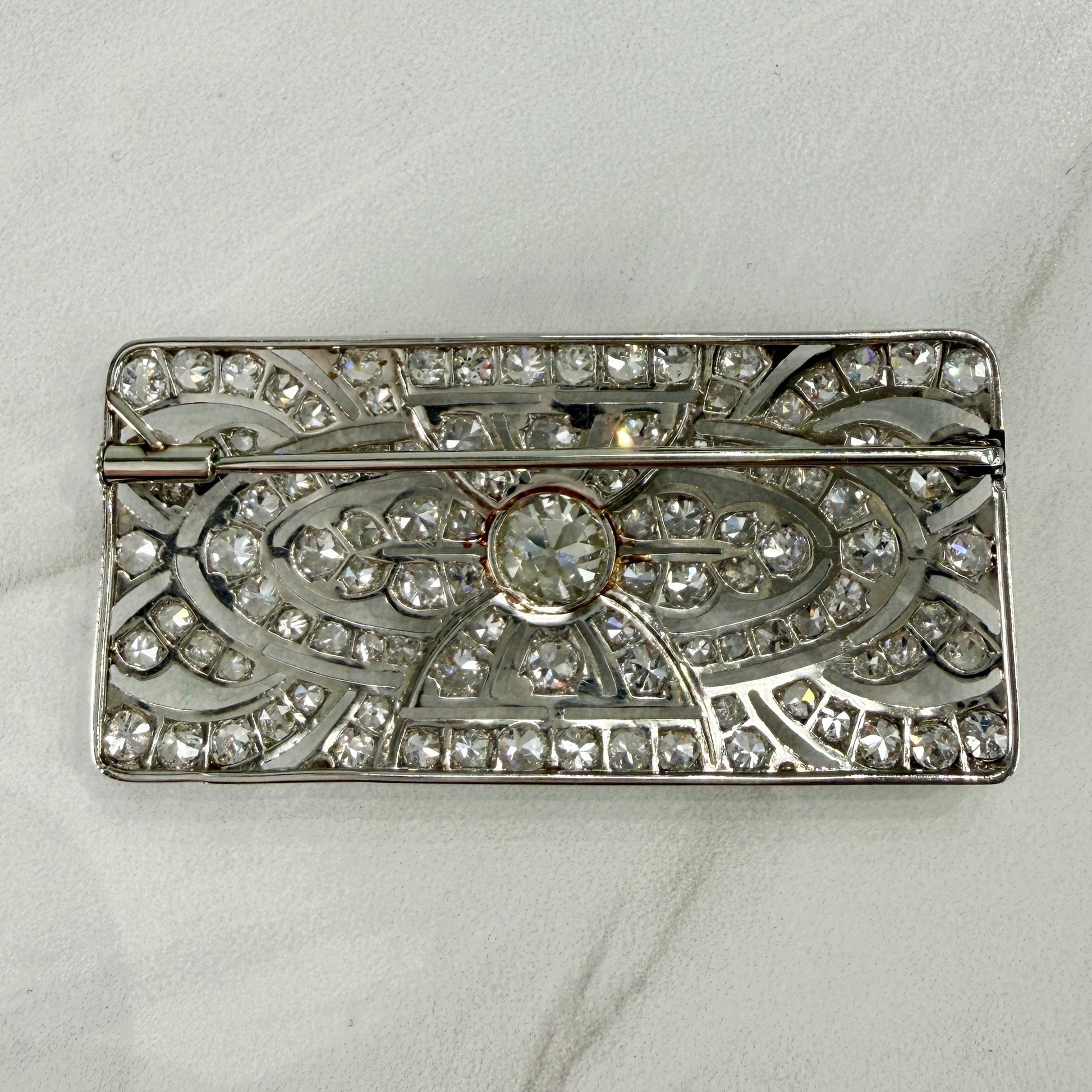 1925 Art Deco Old Cut Diamond Brooch Platinum
