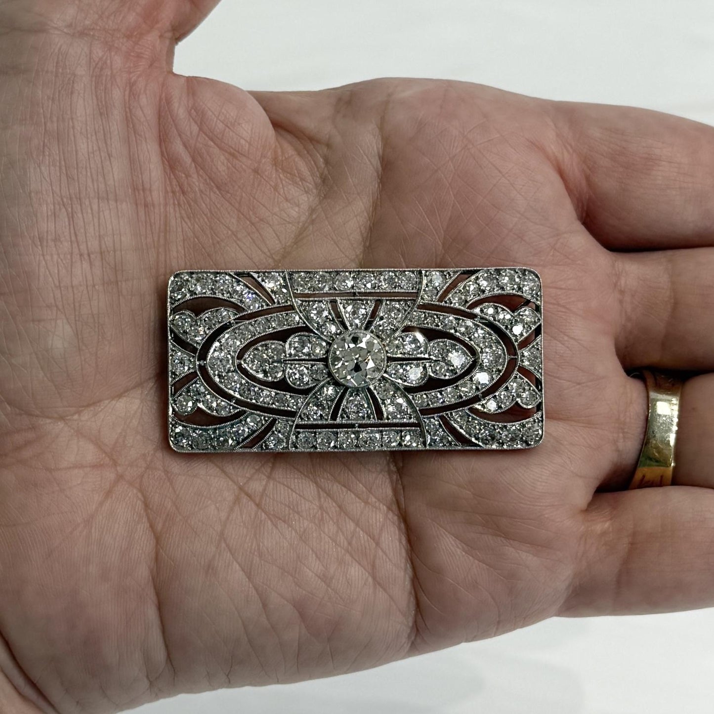1925 Art Deco Old Cut Diamond Brooch Platinum